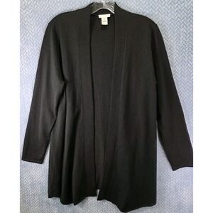 J Jill Navy Black Open Front Wool Blend Cardigan Womens Size Medium Petite